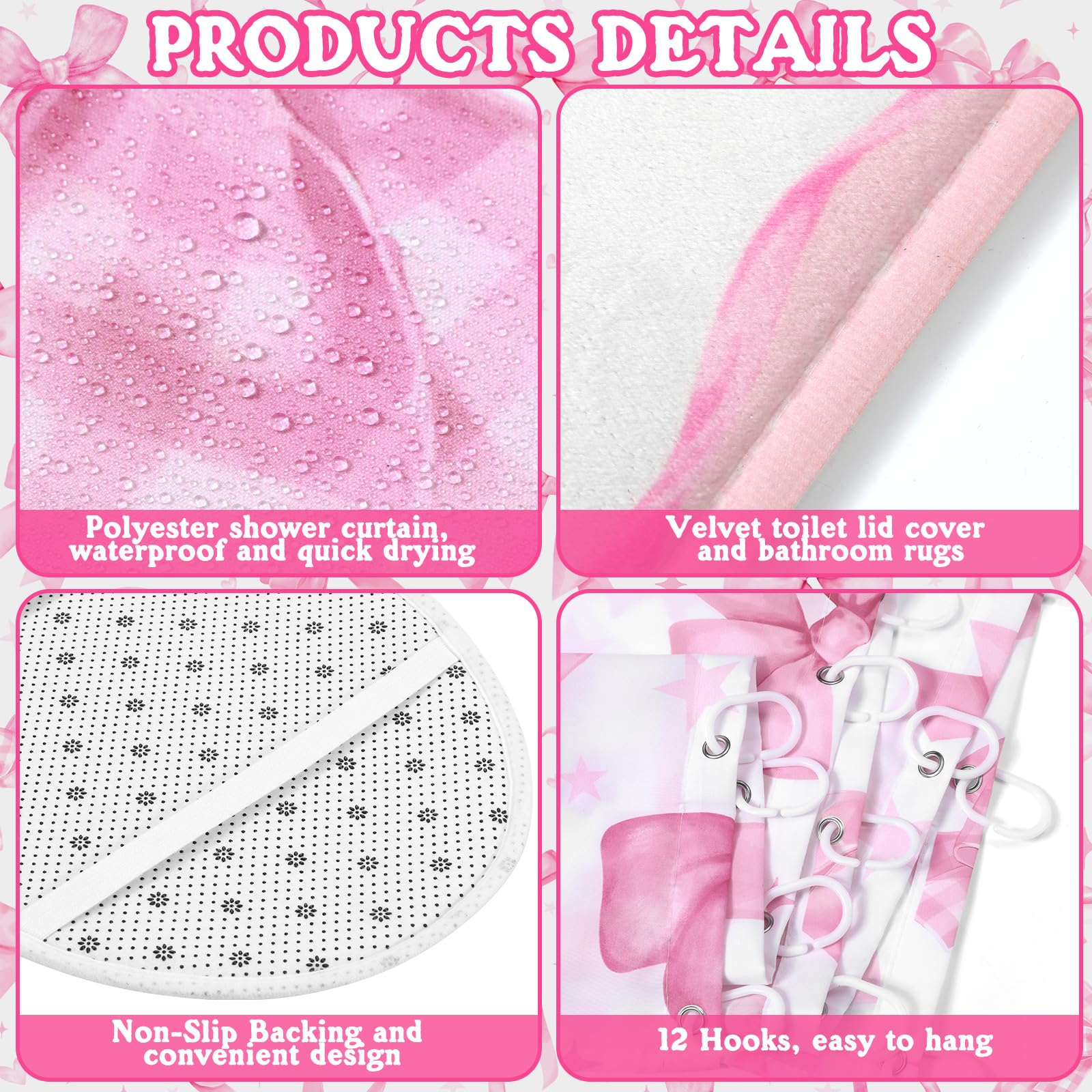 FuWeave pink bow toilet lid cover adds playful style and moisture protection
