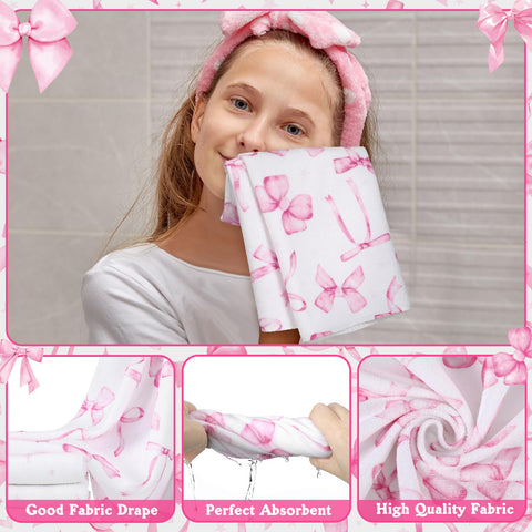 FuWeave pink bow towels set delivers soft microfiber and quick absorption