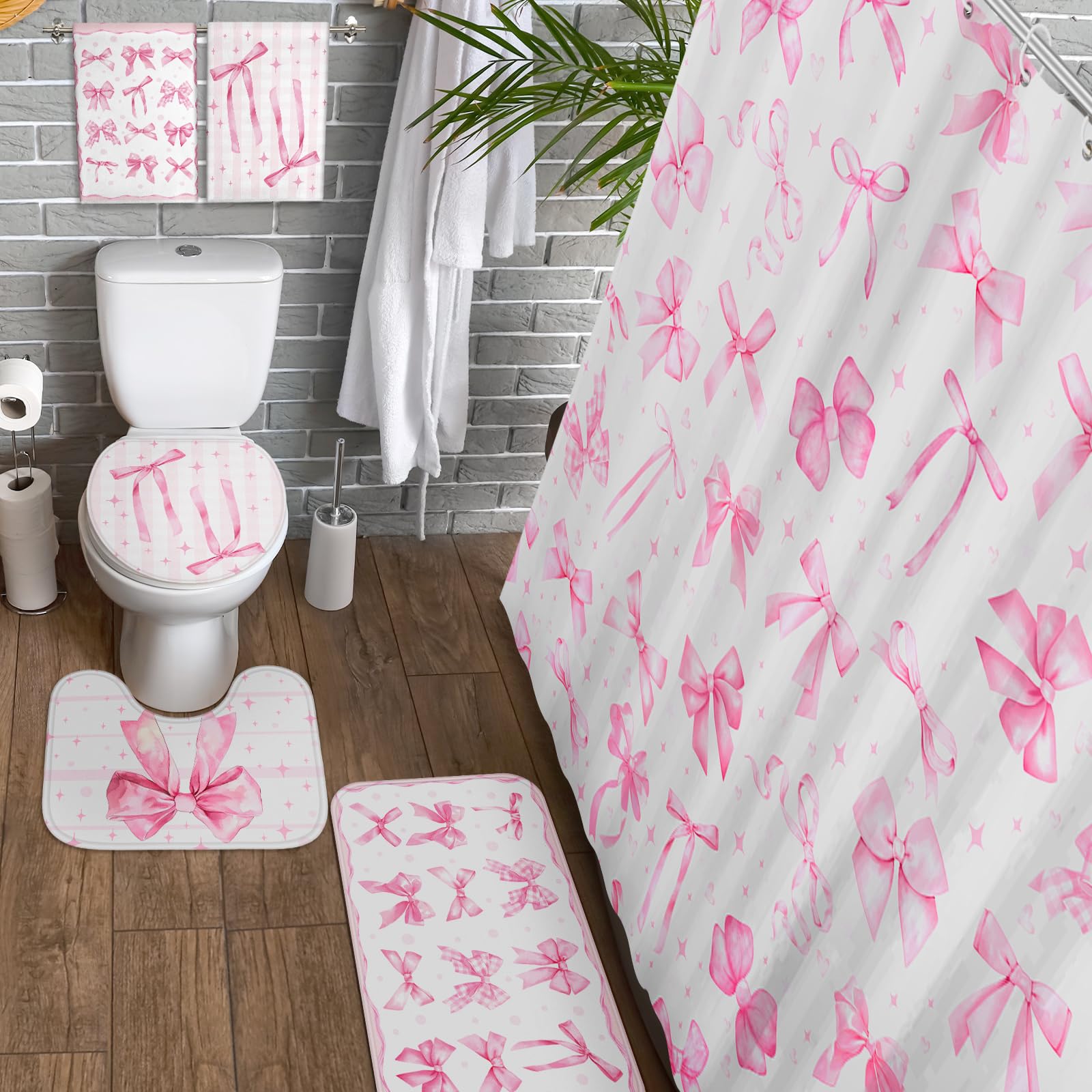 FuWeave pink bow U-shaped mat suits toilet area with extra comfort