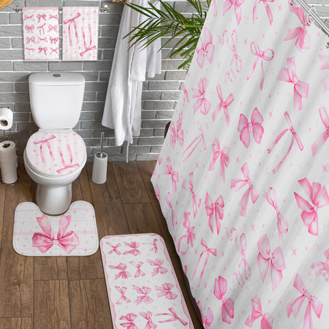 FuWeave pink bow U-shaped mat suits toilet area with extra comfort