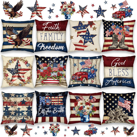 FuWeave Stars and Stripes pillow cover adds patriotic charm to sofas.