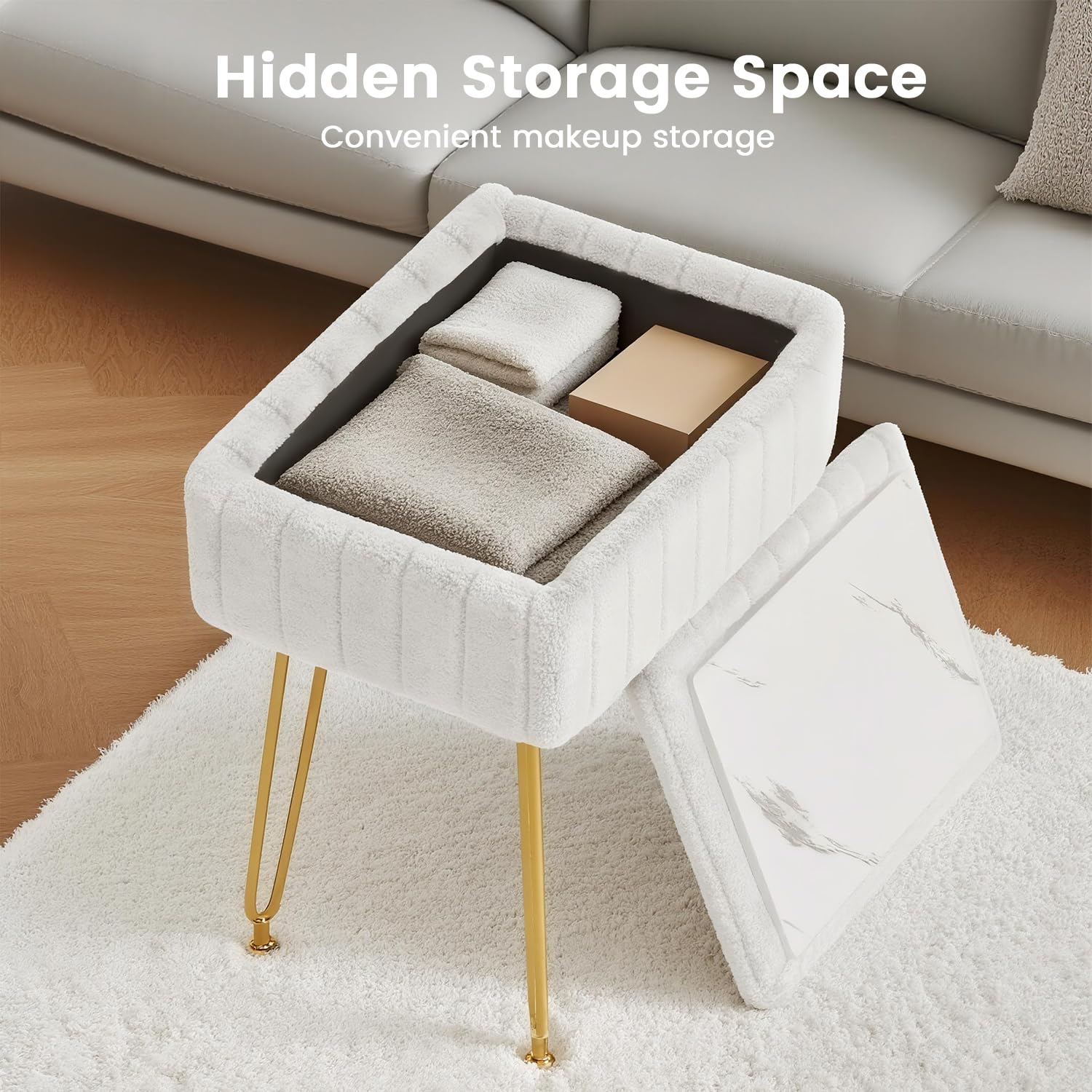 FUXA vanity stool with anti-slip feet protects floors and stays stable.