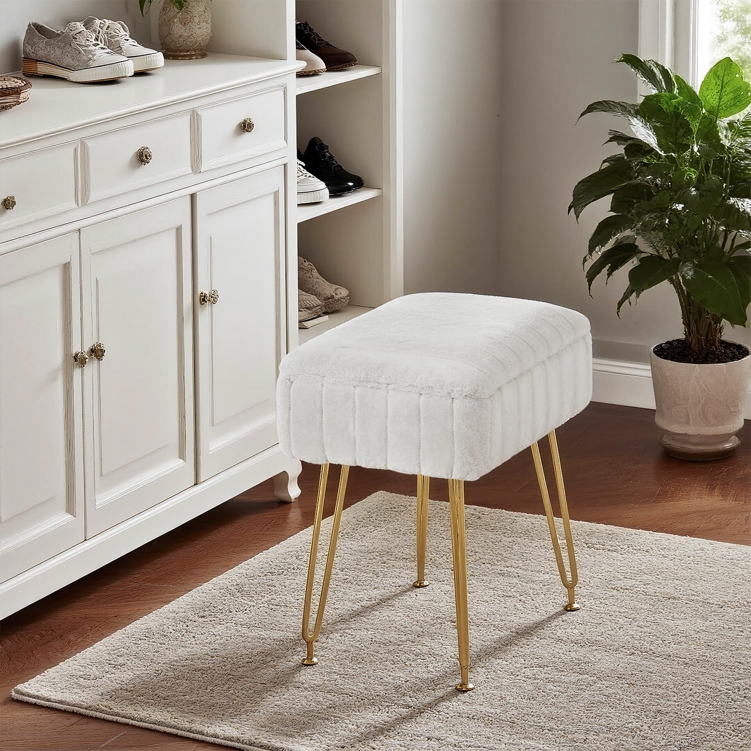 FUXA vanity stool's compact design suits small bedrooms or dorms.