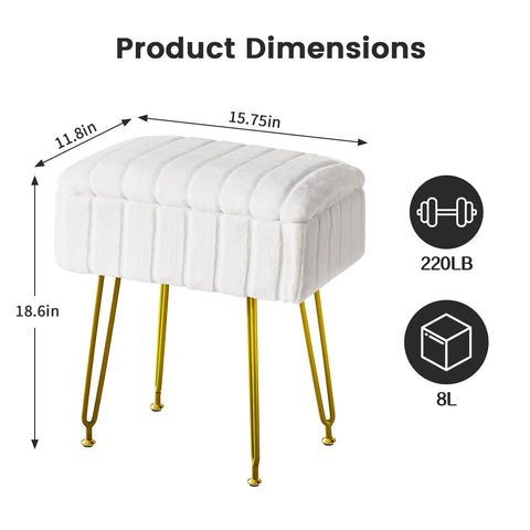 FUXA vanity stool shows plush faux fur upholstery for a cozy seating experience.