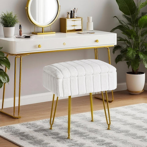 FUXA vanity stool features four metal legs for sturdy, everyday support.