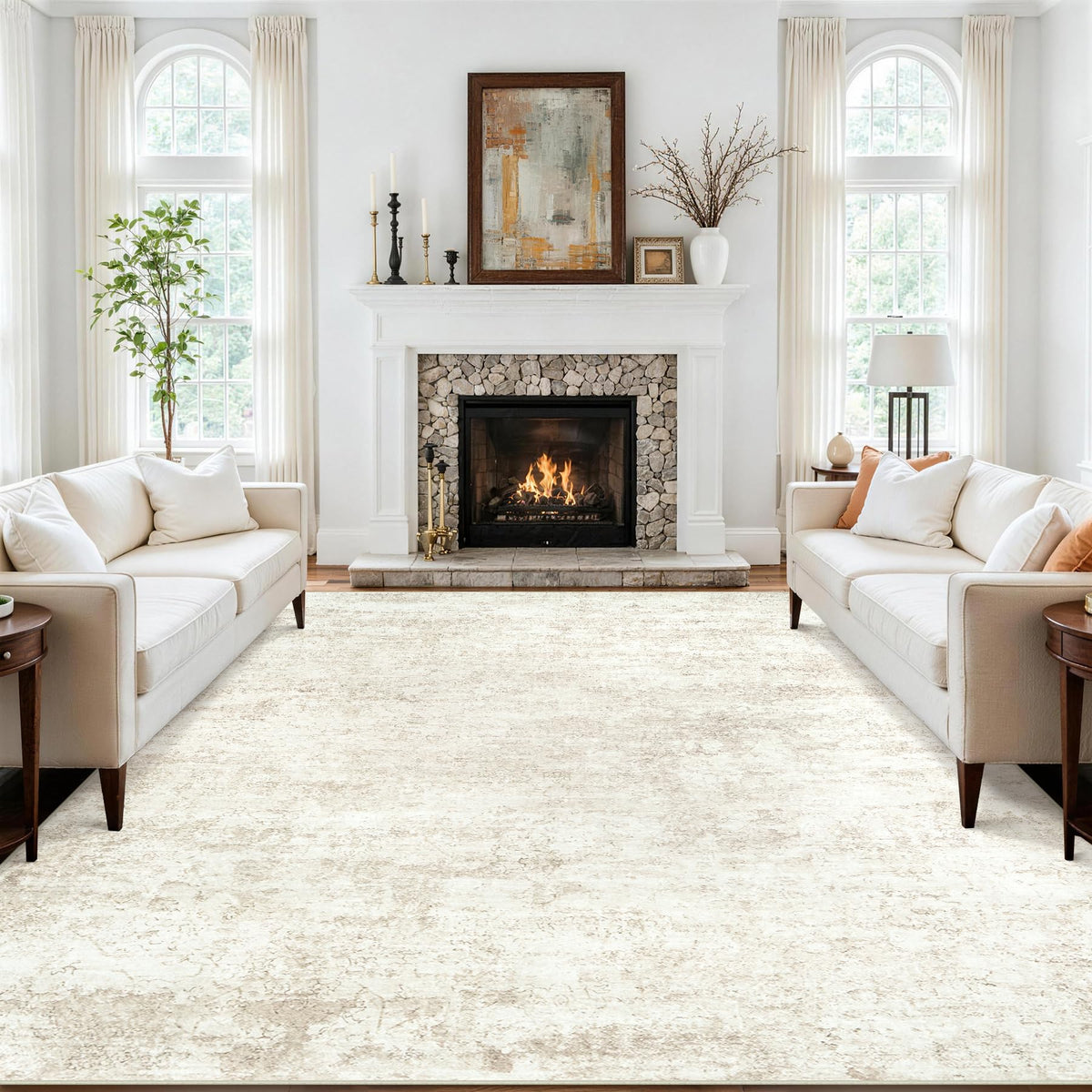 Fuzziness 8x10 rug with faded floral pattern adds cozy elegance to living spaces