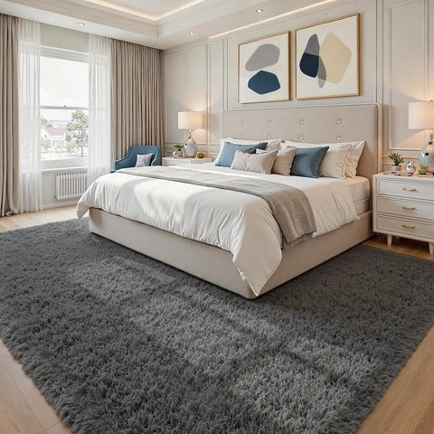 Fuzziness easy-care plush rug; wipe clean and gentle vacuum.