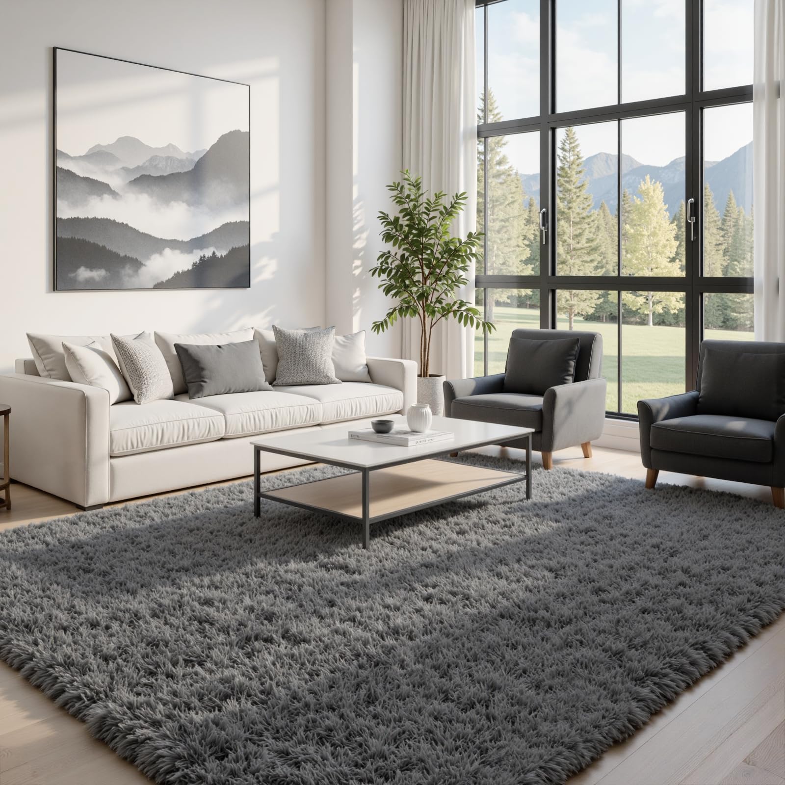 Fuzziness living room rug with memory foam layer providing cushioned steps.
