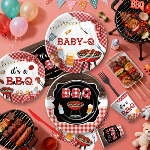 FVABO Baby Q 9-inch dinner plates hold snacks and cake with style.