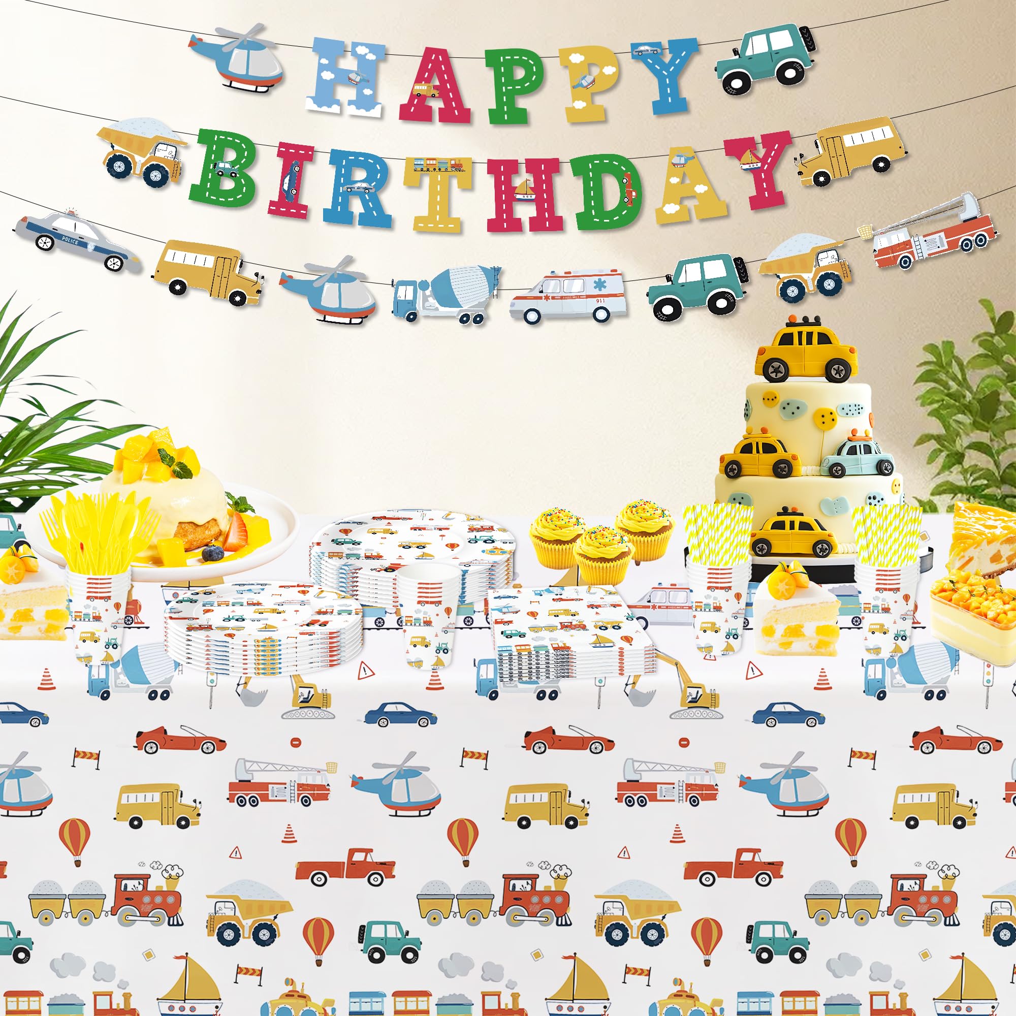 FVABO Transportation tablecloth provides wipe-clean party surface