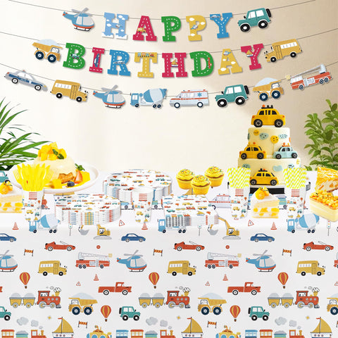 FVABO Transportation tablecloth provides wipe-clean party surface