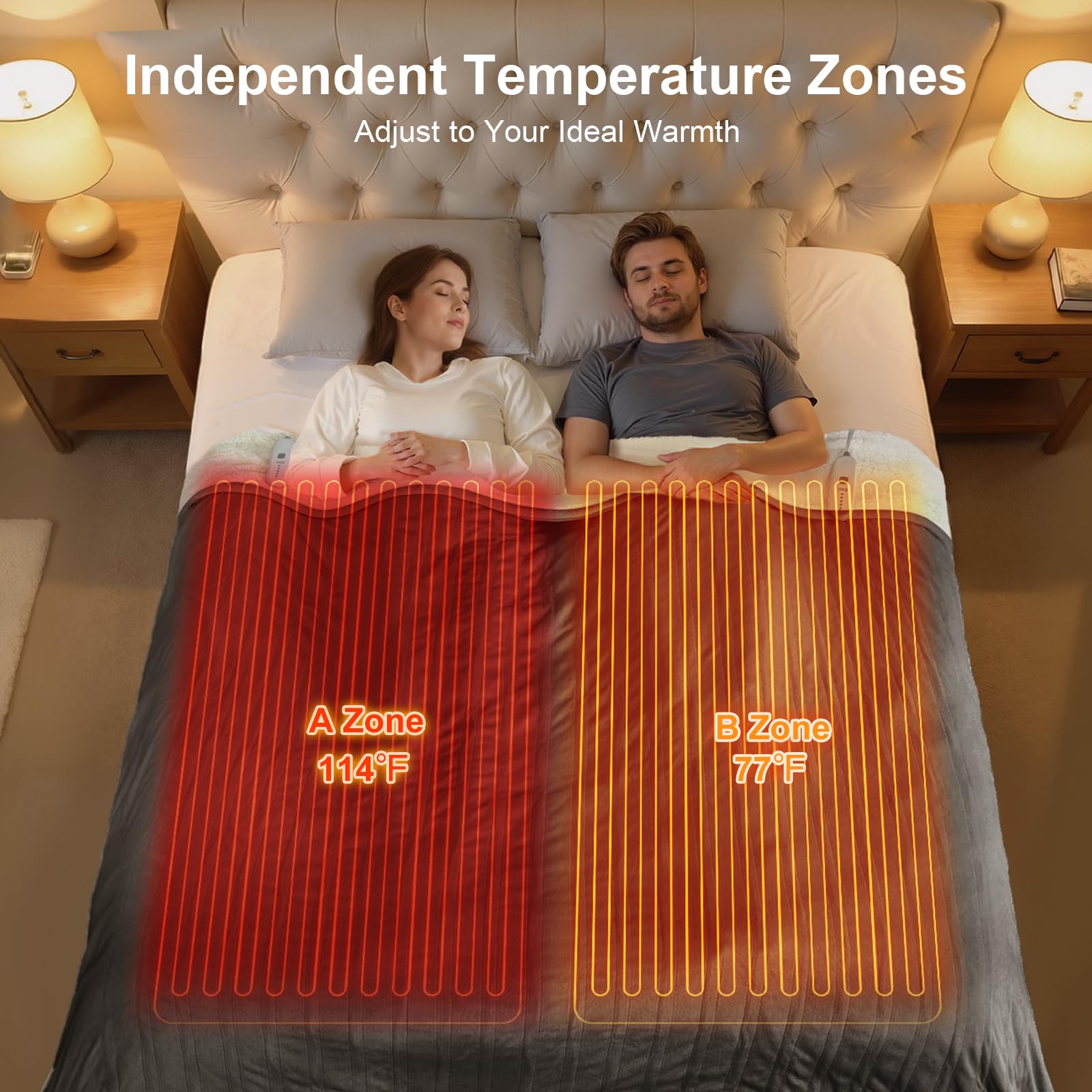 FVERWAG dual-zone heating on blanket enables personalized comfort.