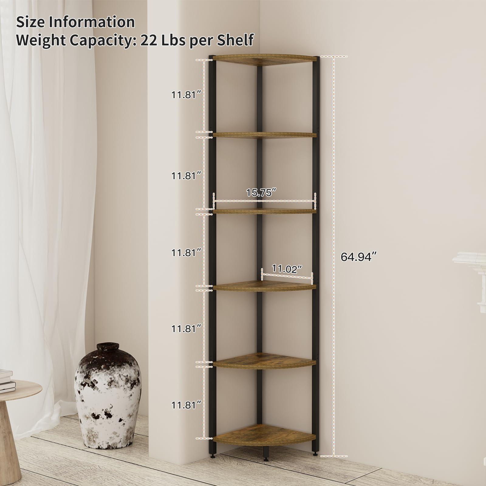 FviMzailon 65-inch tall corner shelf maximizes tight spaces.