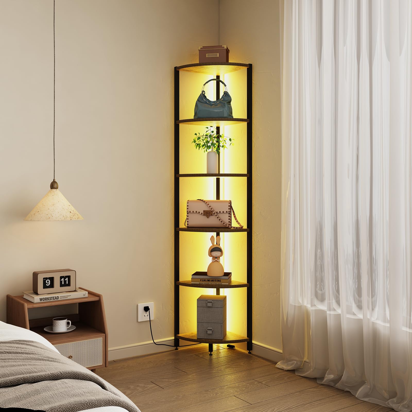 FviMzailon versatile corner shelf fits living room, bedroom, or bath.