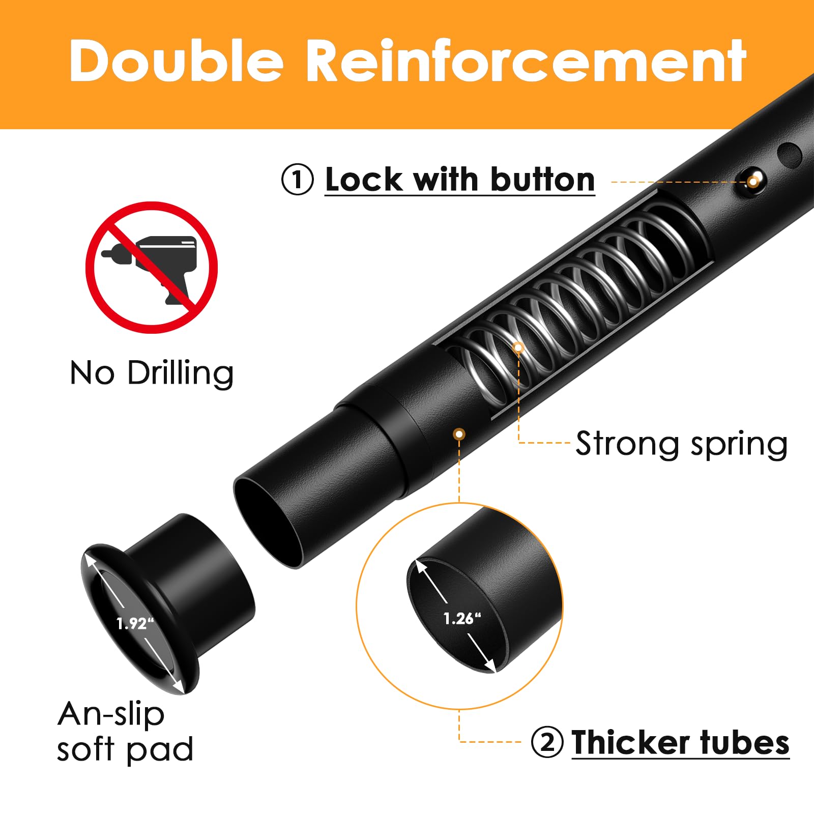 FVONZN tension rod with anti-slip grips stays put on tile and glass.