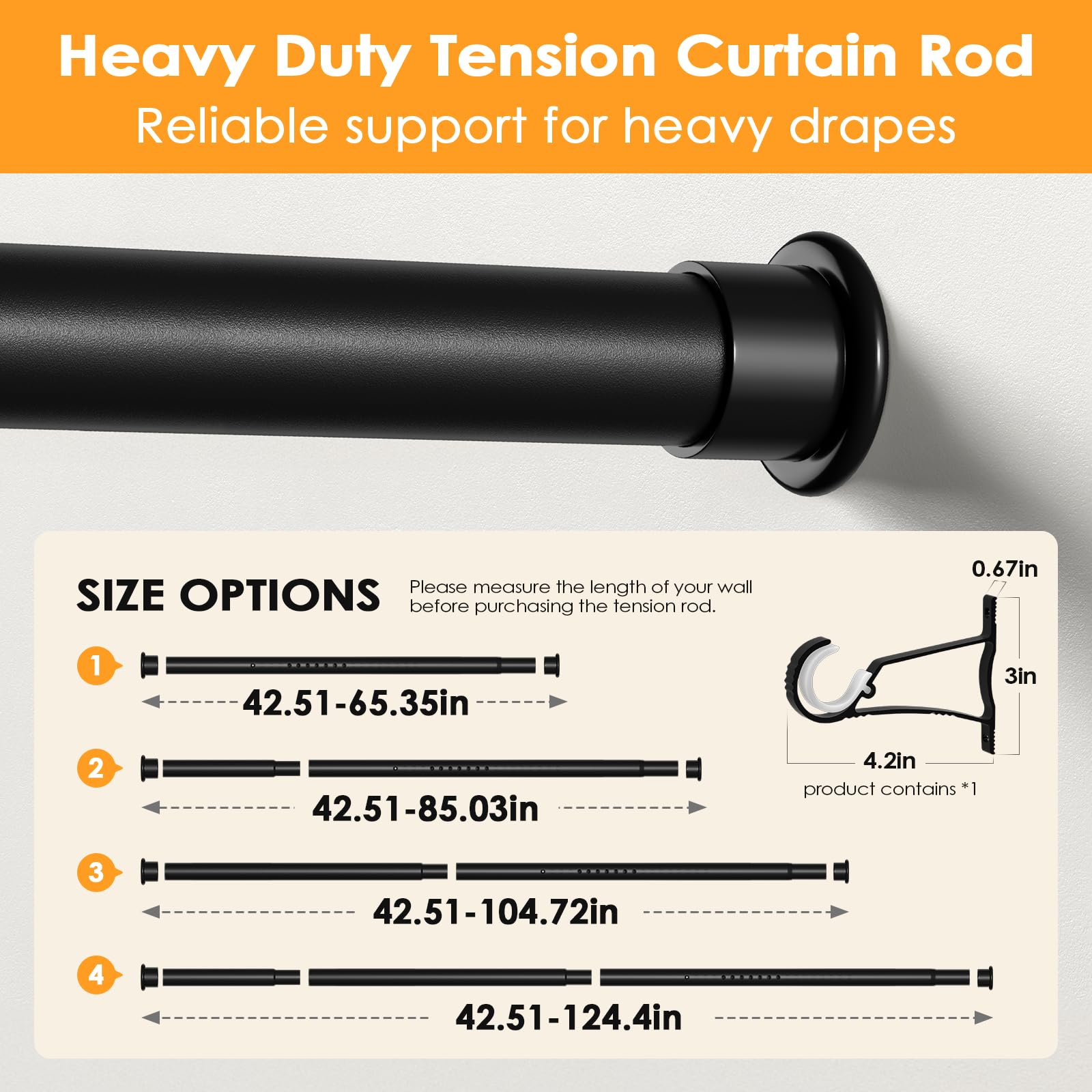FVONZN heavy-duty alumitube tension rod supports sturdy curtains.