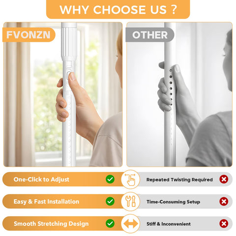 Fvonzn tension rod no-drill installation enables quick, tool-free mounting.