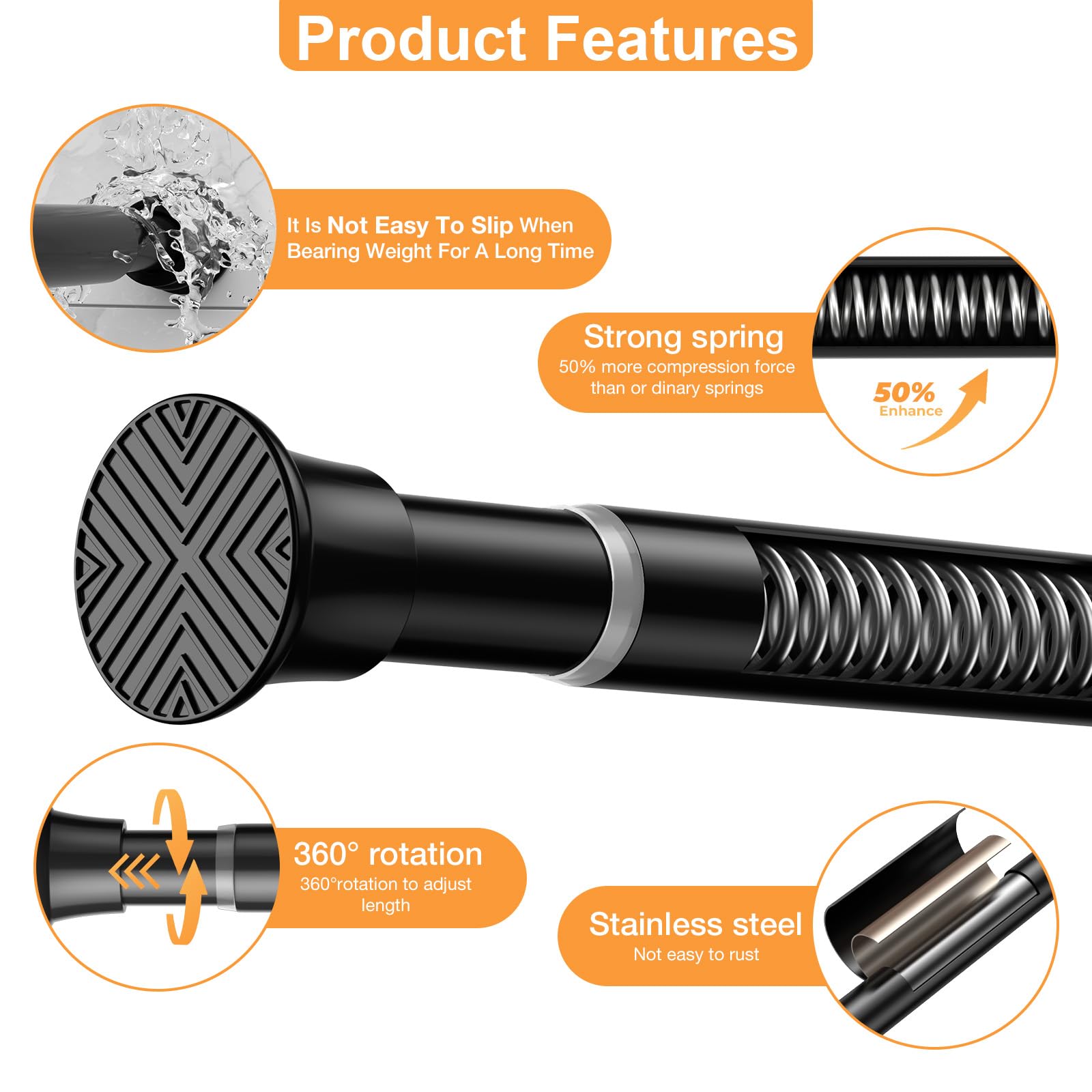 fvonzn tension rod adapts to smooth and rough surfaces like tile and wallpaper