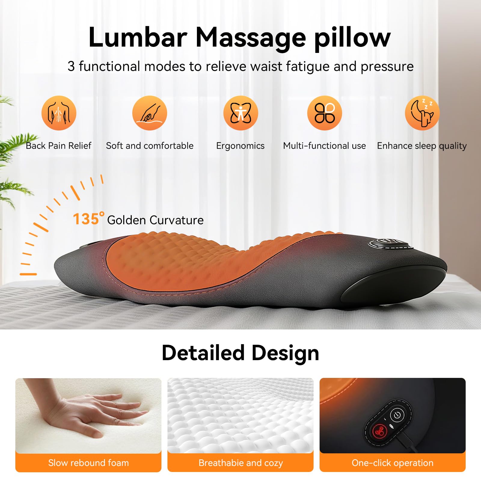 FWW lumbar pillow heat therapy for soothing rest at desk.