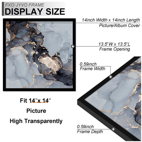 Fxojyvo 14x14 frame corner close-up reveals durable black finish.