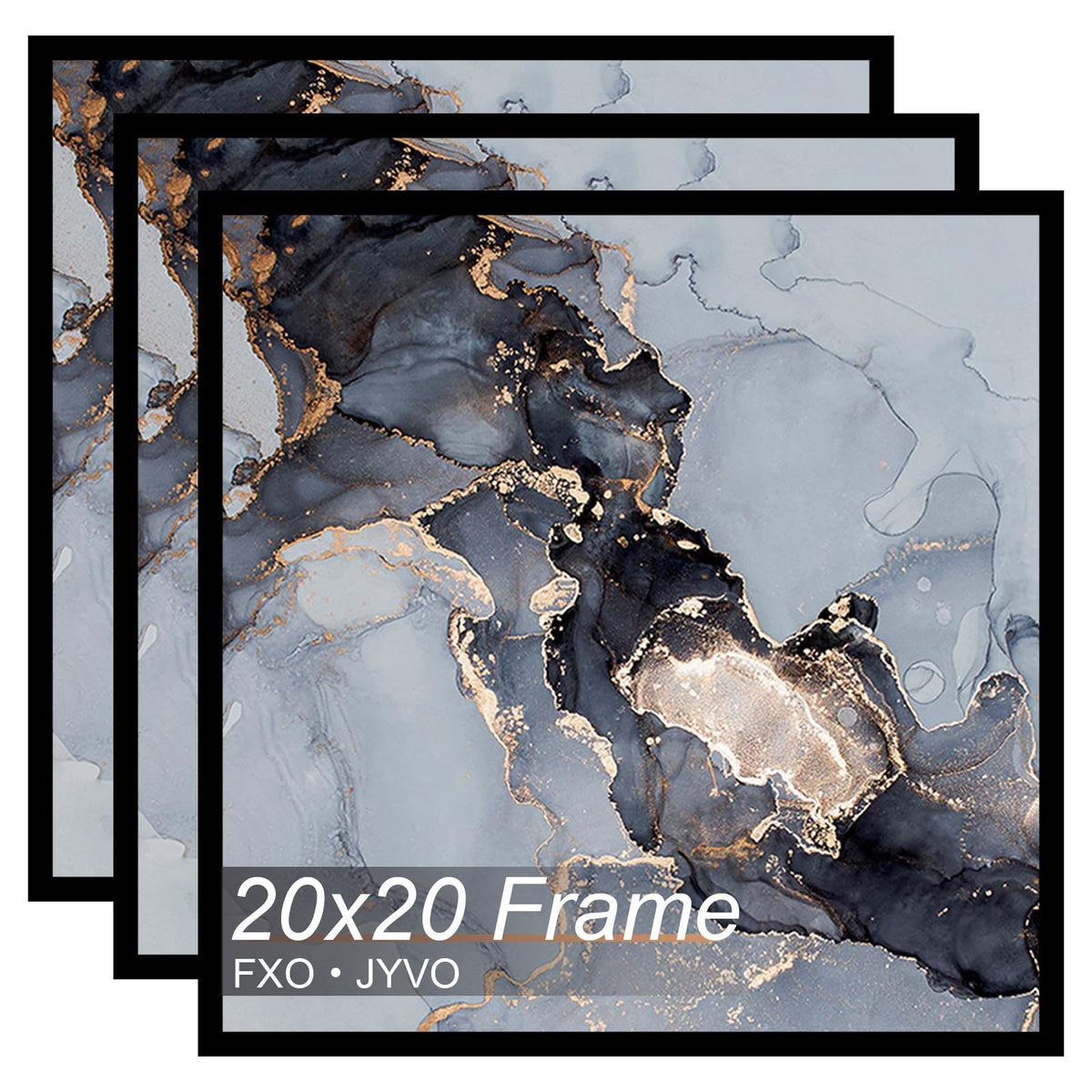 Fxojyvo 20x20 frame pack 3 black with HD cover for vibrant wall displays