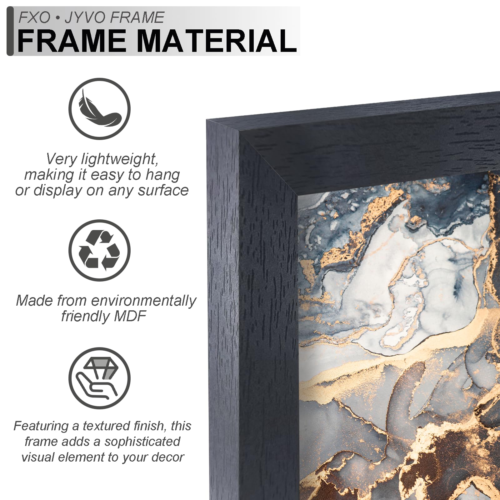 Fxojyvo 24x32 frame close-up shows wood-grain texture for upscale decor
