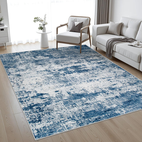 FXRHLP 5x7 abstract blue rug enhances modern living room style with warm comfort.