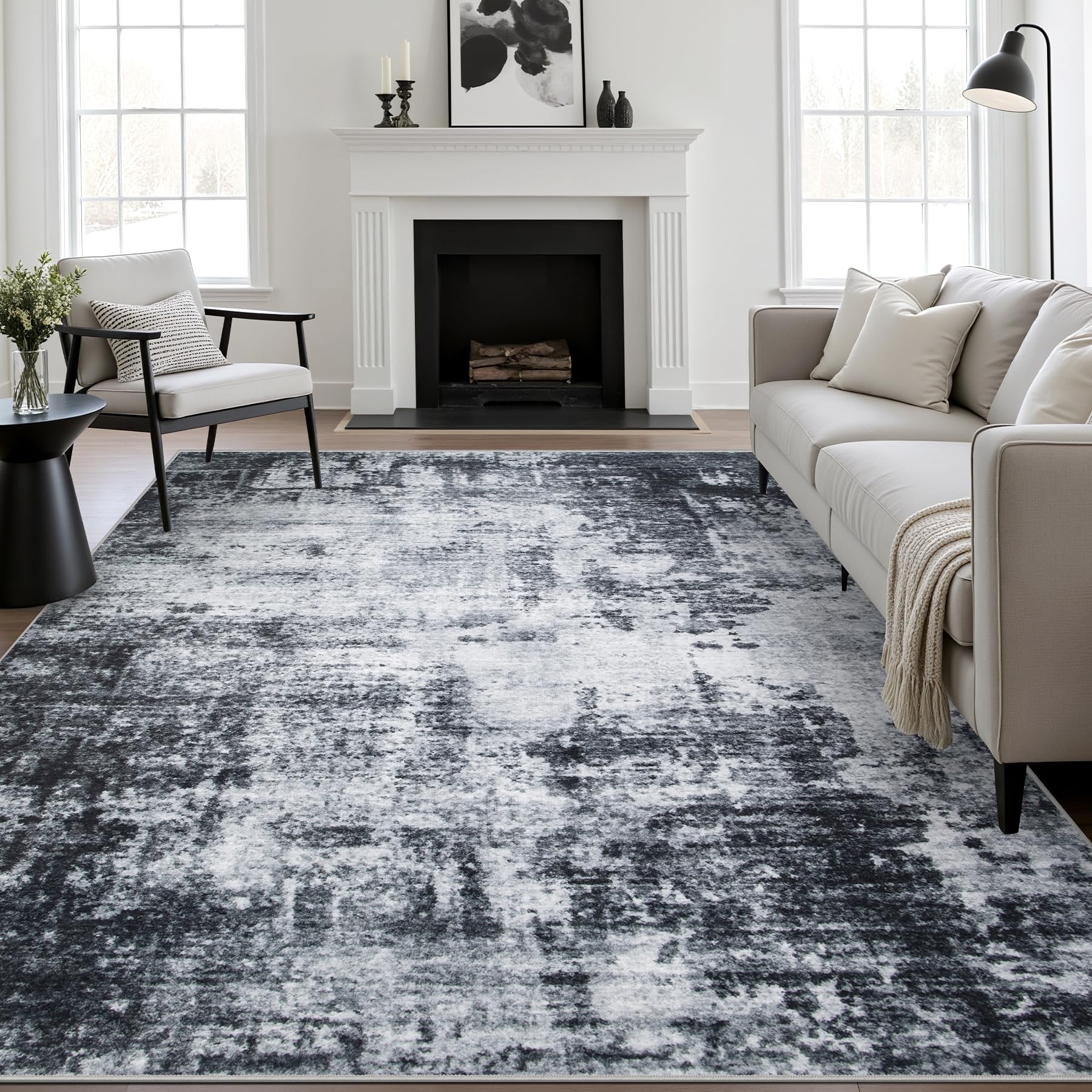 FXRHLP 6x9 area rug with abstract dark design adds modern warmth to living spaces.