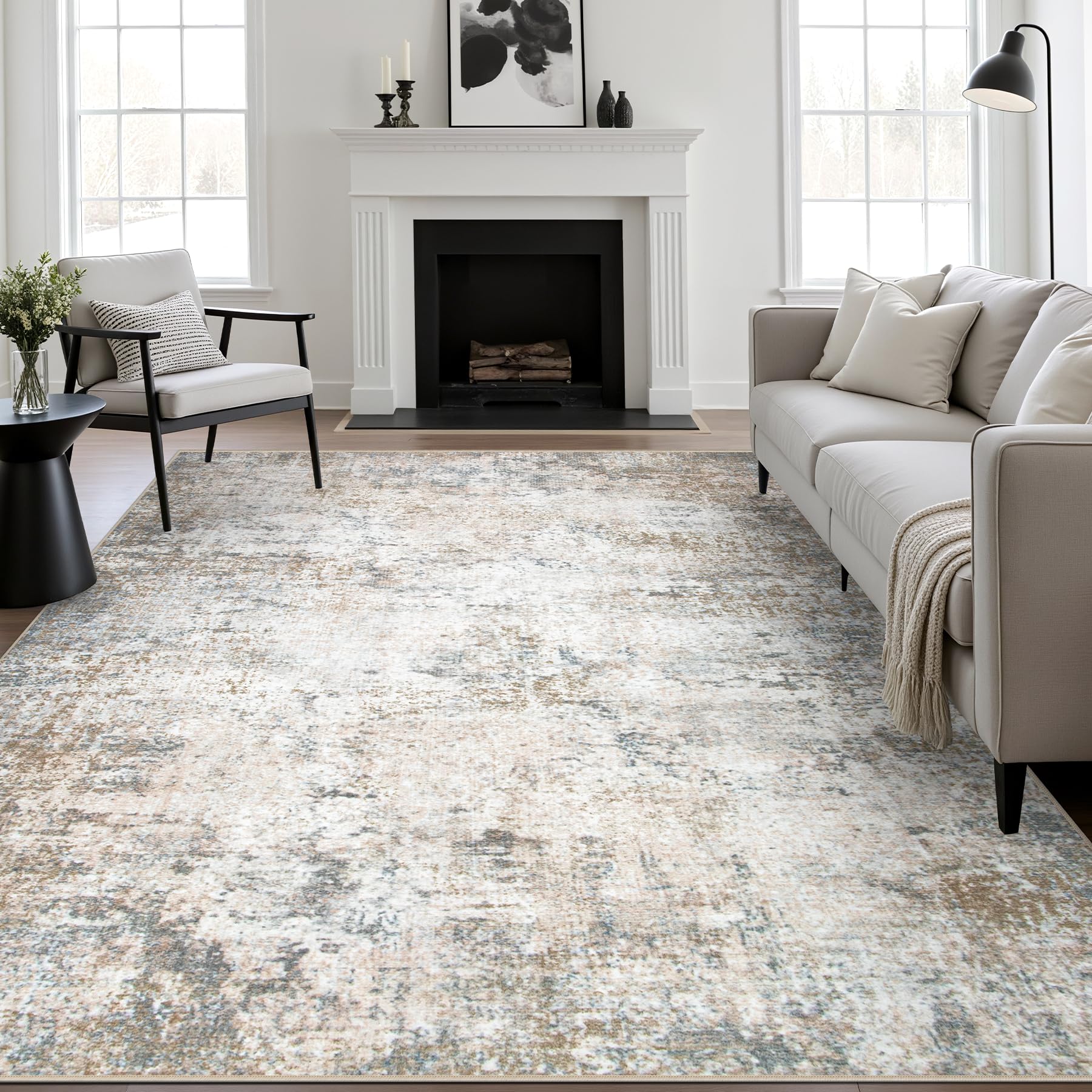 FXRHLP 6x9 area rug in living room with brown-gray palette for cozy style.
