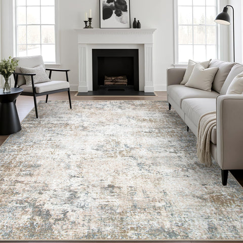 FXRHLP 6x9 area rug in living room with brown-gray palette for cozy style.