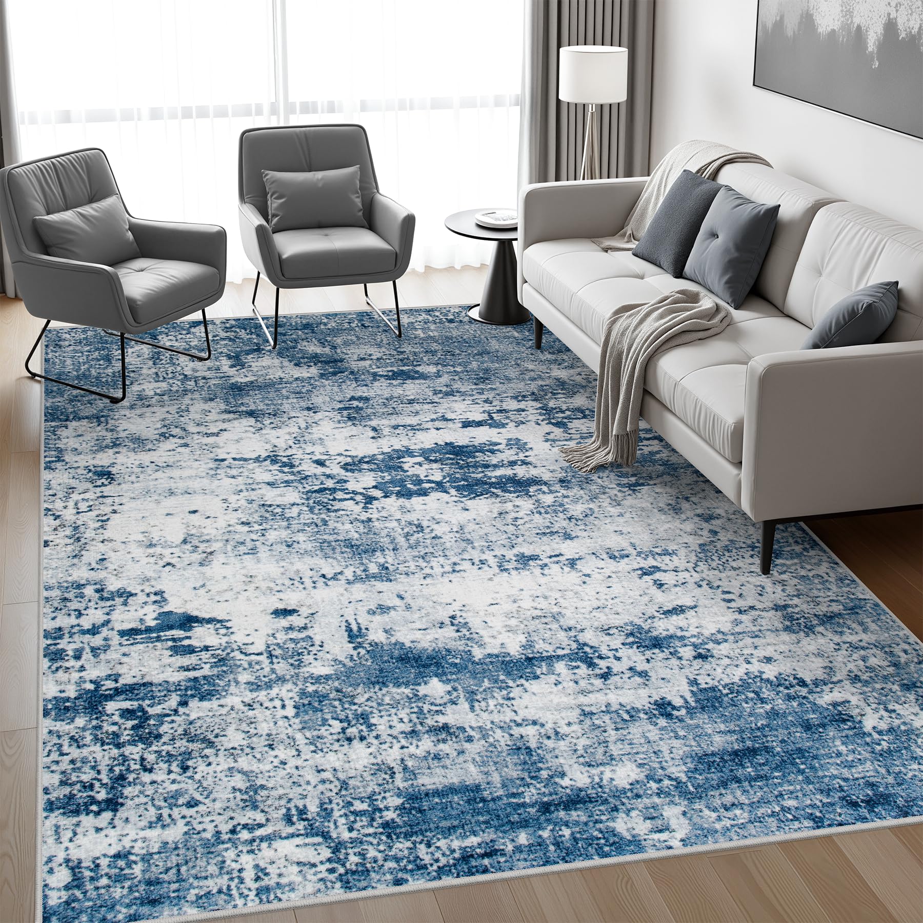 FXRHLP abstract blue rug close-up shows sturdy weave and texture.