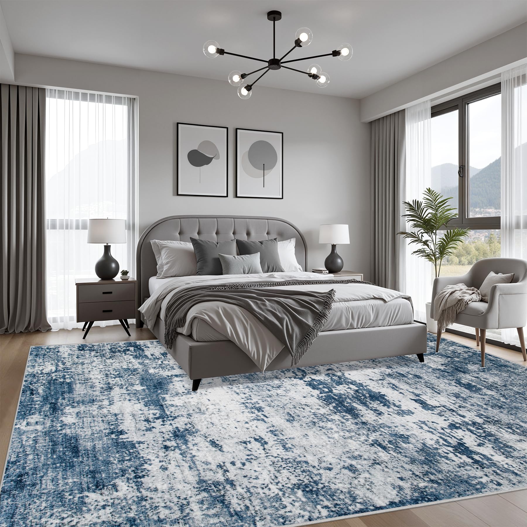 FXRHLP living room layout with rug enhanced modern decor.
