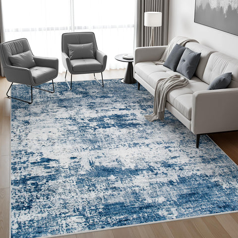 FXRHLP washable rug in blue tones simplifies cleaning for busy households.