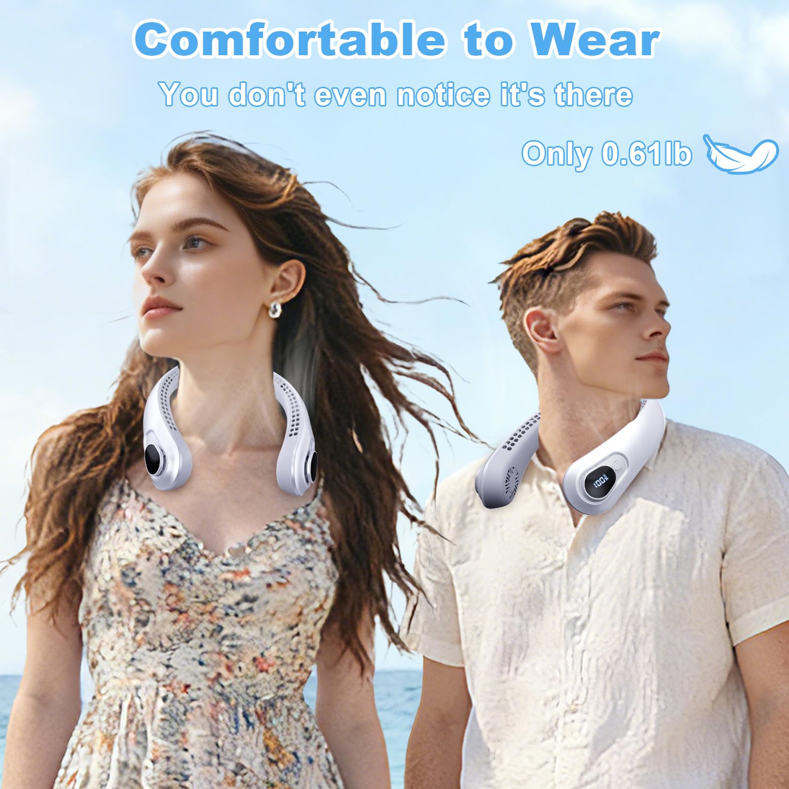 FYALLASO sleek gray neck fan adds style while cooling anywhere.