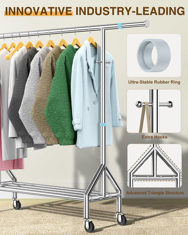 FYBEE height adjustable rack from 62 to 72 inches.