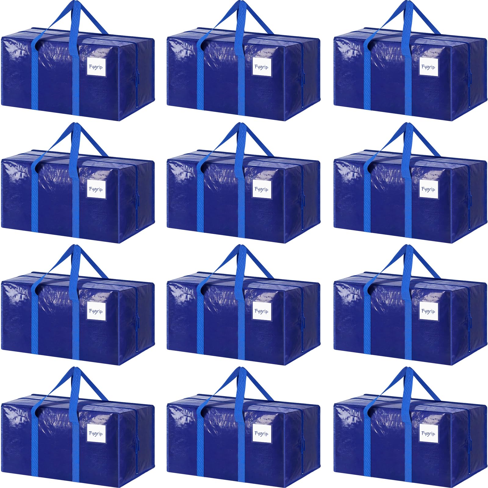 FYGRIP 12-pack moving bags showcase a durable zipper and reinforced stitching for heavy loads.