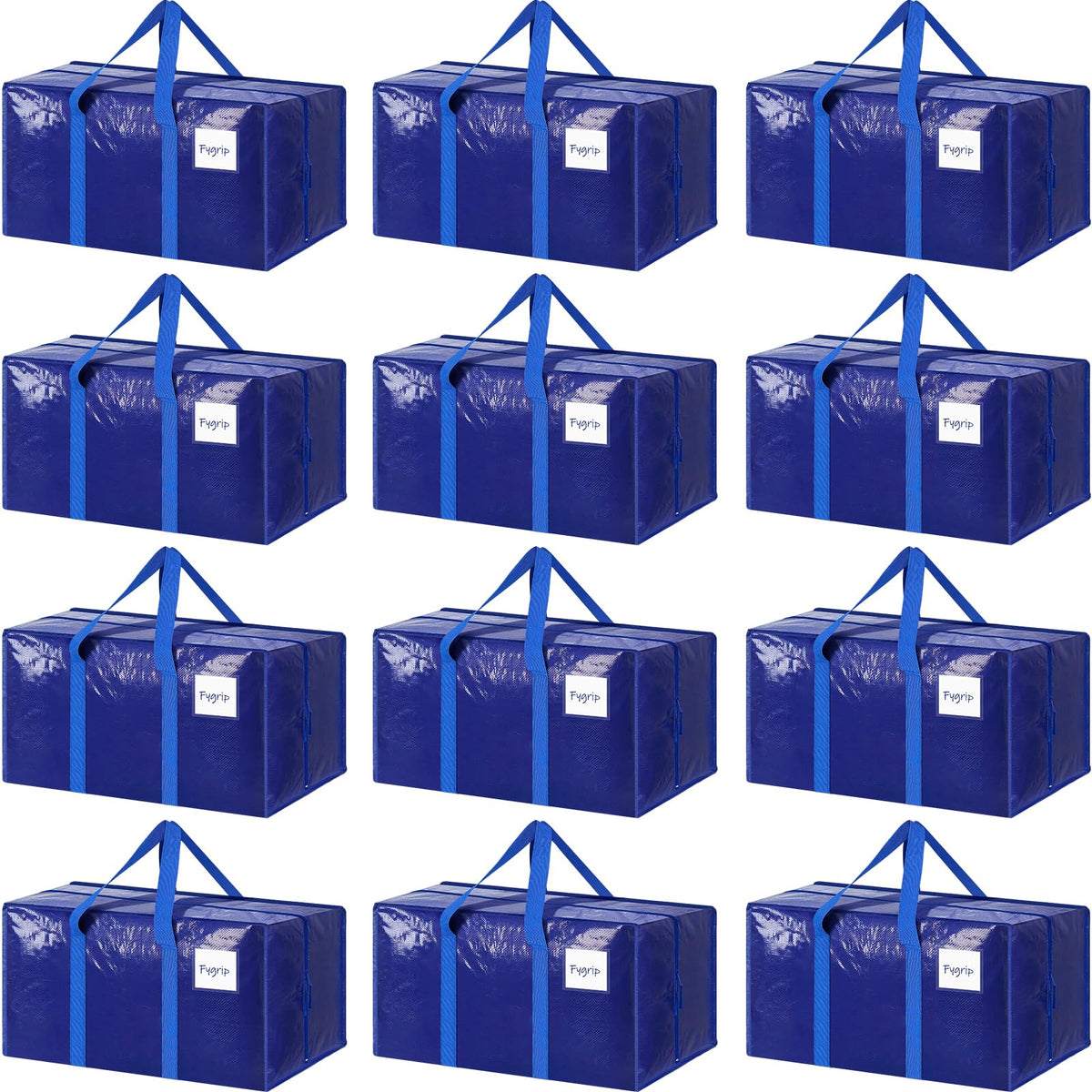 FYGRIP 12-pack moving bags showcase a durable zipper and reinforced stitching for heavy loads.