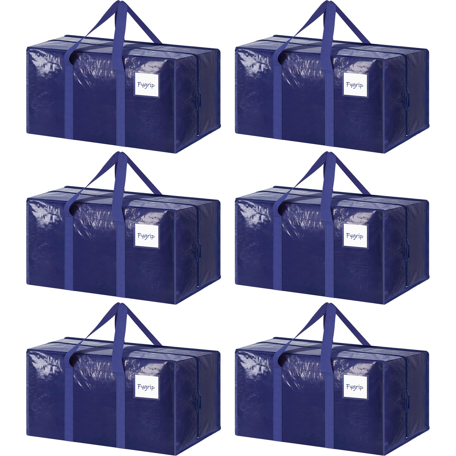 FYGRIP 6-pack moving bags with blue zipper and reinforced handles for long trips.