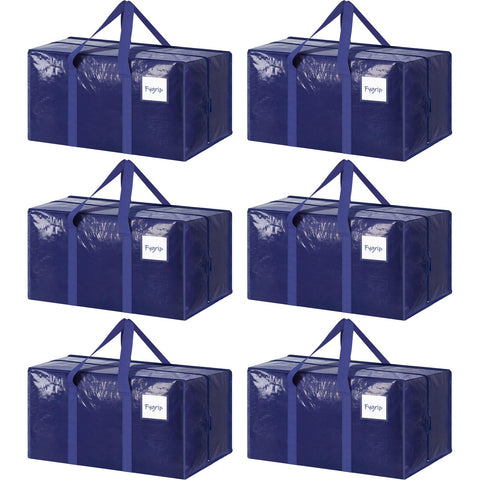 FYGRIP 6-pack moving bags with blue zipper and reinforced handles for long trips.