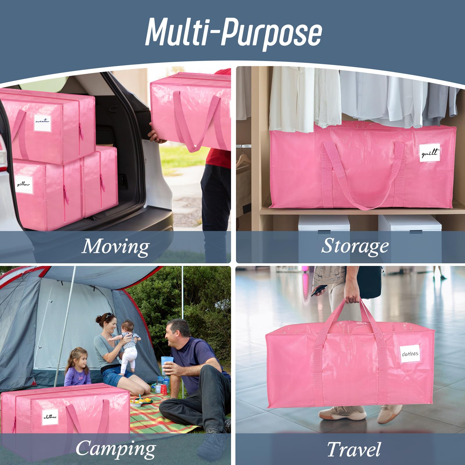 FYGRIP pink moving bags help locate items quickly in a stack.