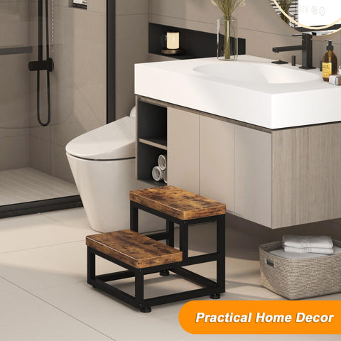 FYGUES bedside step for high beds with a rustic brown finish