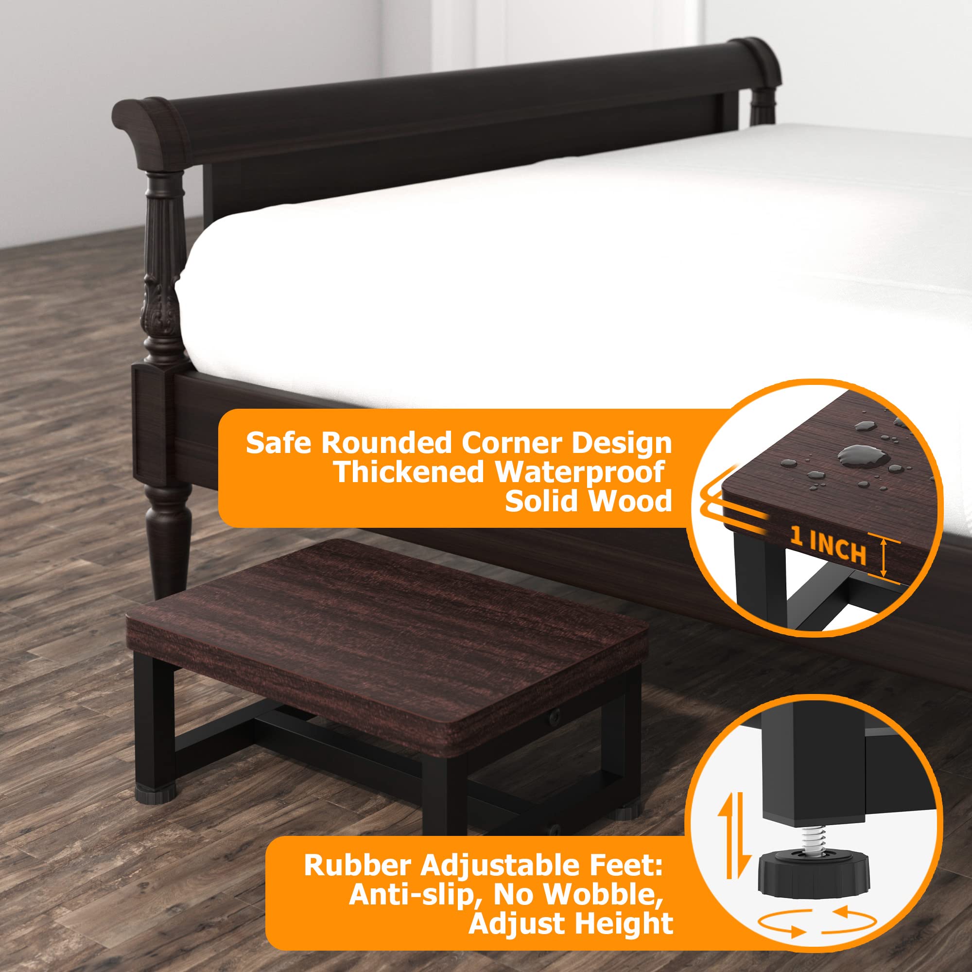 FYGUES step stool showing non-slip rubber feet for safety