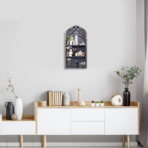 FNYDOX wooden gem stone rack with compartments for organized trinkets
