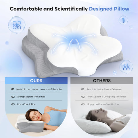Fyova cervical neck pillow two-height contour rotated for customizable comfort
