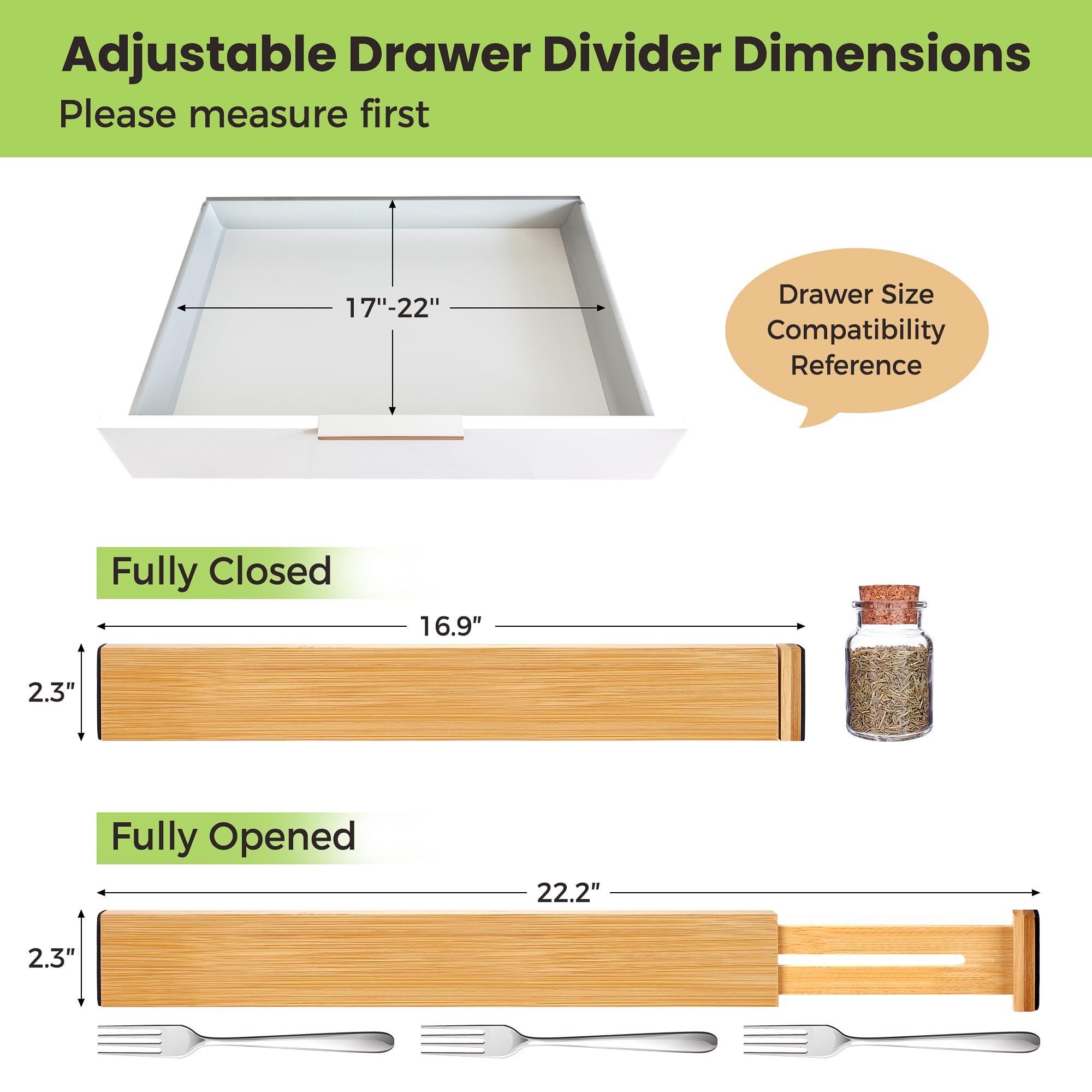 Fyvva drawer-divider-spring-loaded maintains upright sections with secure tension