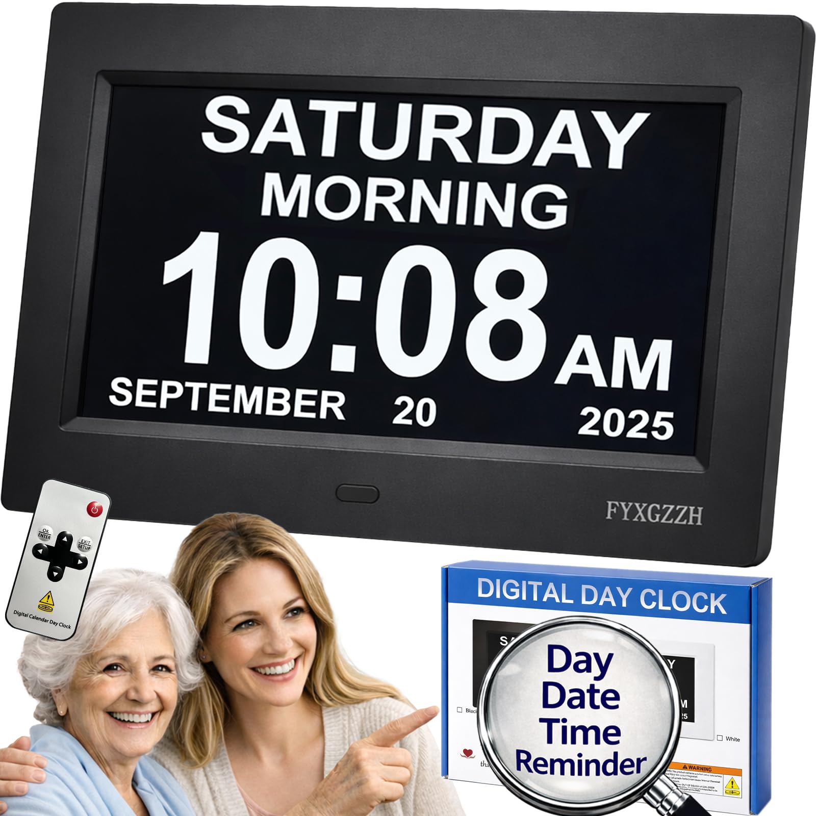 FYXGZZH 7-inch dementia clock display with large numbers for easy reading.