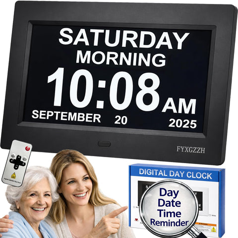 FYXGZZH 7-inch dementia clock display with large numbers for easy reading.