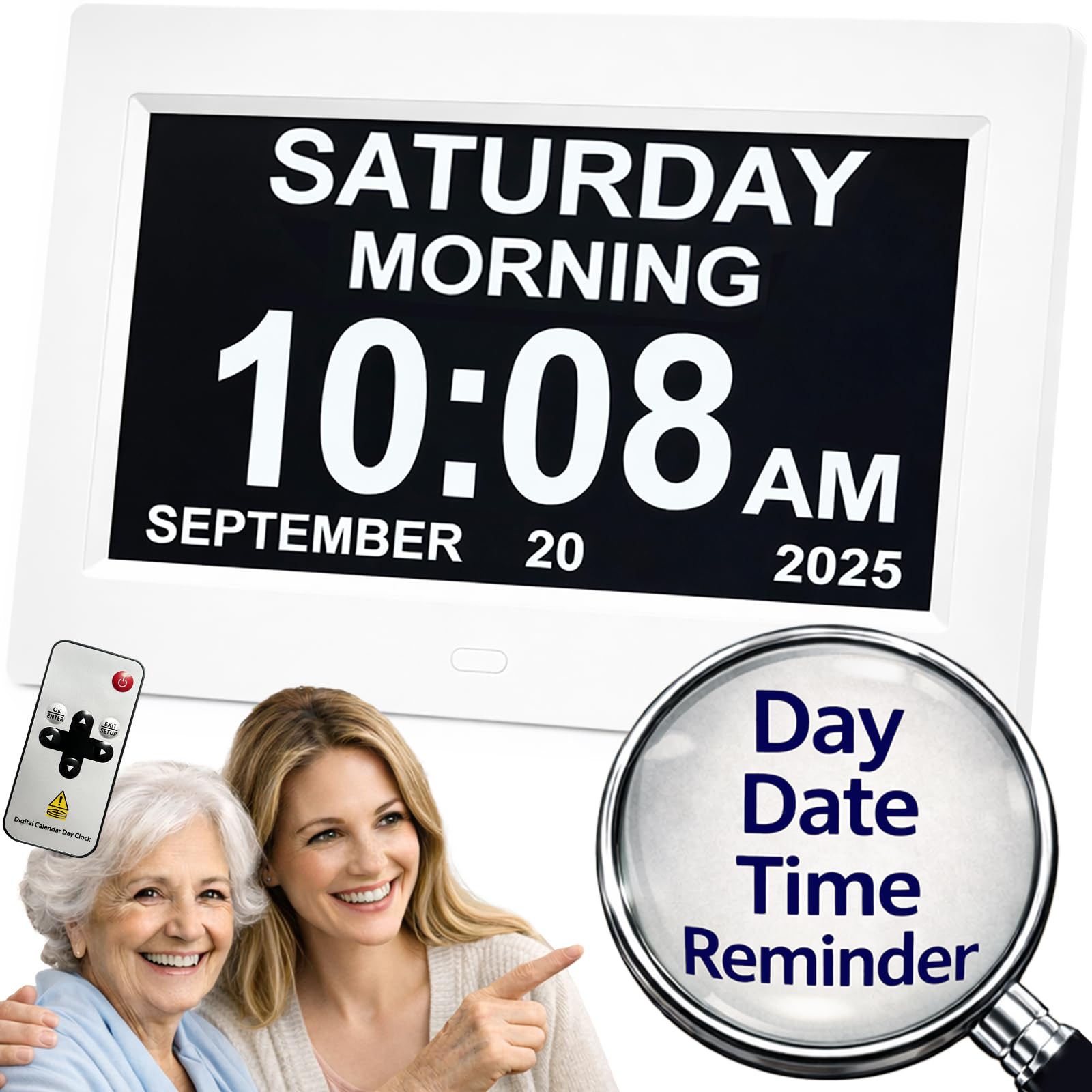 FYXGZZH large display clock shows time and date clearly for seniors.