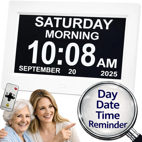 FYXGZZH large display clock shows time and date clearly for seniors.