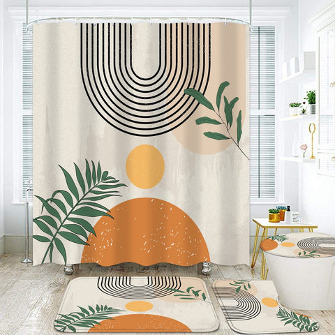 FZDHHY boho shower curtain with orange abstract pattern for retro bathroom style